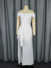 Elegant Off Shoulder Ruffle Trim Slit Dress